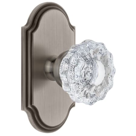 Grandeur Arc Solid Brass Rose Passage Door Knob Set with Versailles Crystal Knob and 2-3/8" Backset Antique Pewter