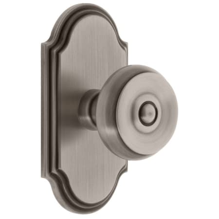 Grandeur Arc Solid Brass Passage Door Knob Set with Bouton Knob and 2-3/8" Backset Antique Pewter