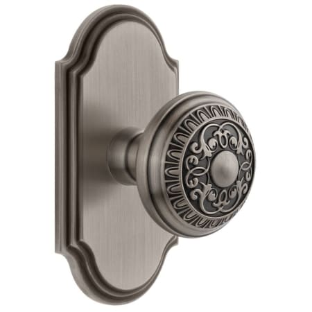 Grandeur Arc Solid Brass Dummy Door Knob Set with Windsor Knob Antique Pewter