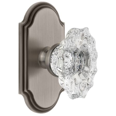 Grandeur Arc Solid Brass Rose Dummy Door Knob Set with Biarritz Crystal Knob Antique Pewter