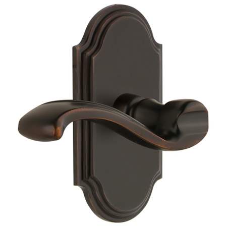 Grandeur Arc Solid Brass Right Handed Privacy Door Lever Set with Portofino Lever and 2-3/8" Backset Timeless Bronze