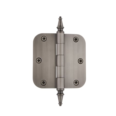 Grandeur Solid Brass 3.5 x 3.5 Inch Plain Bearing 5/8" Radius Corner Mortise Door Hinge with Steeple Finial - Single Hinge Antique Pewter