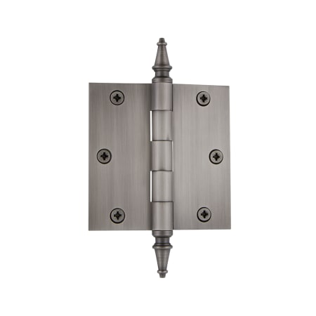 Grandeur 3.5 x 3.5 Inch Plain Bearing Square Corner Mortise Door Hinge with Steeple Finial - Single Hinge Antique Pewter