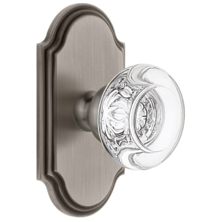 Grandeur Arc Solid Brass Rose Passage Door Knob Set with Bordeaux Crystal Knob and 2-3/4" Backset Antique Pewter