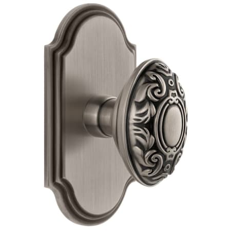 Grandeur Arc Solid Brass Passage Door Knob Set with Grande Victorian Knob and 2-3/4" Backset Antique Pewter