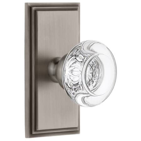 Grandeur Carre Solid Brass Rose Passage Door Knob Set with Bordeaux Crystal Knob and 2-3/4" Backset Antique Pewter