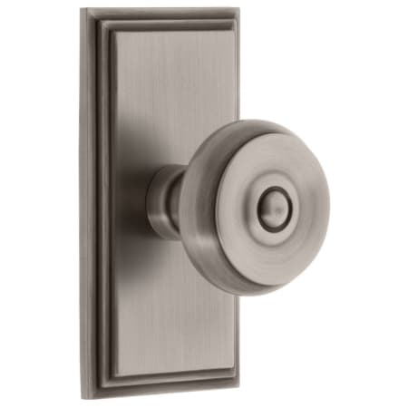 Grandeur Carre Solid Brass Rose Passage Door Knob Set with Bouton Knob and 2-3/4" Backset Antique Pewter