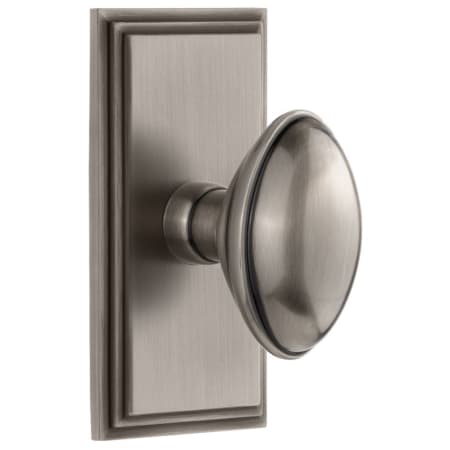 Grandeur Carre Solid Brass Rose Passage Door Knob Set with Eden Prairie Knob and 2-3/4" Backset Antique Pewter