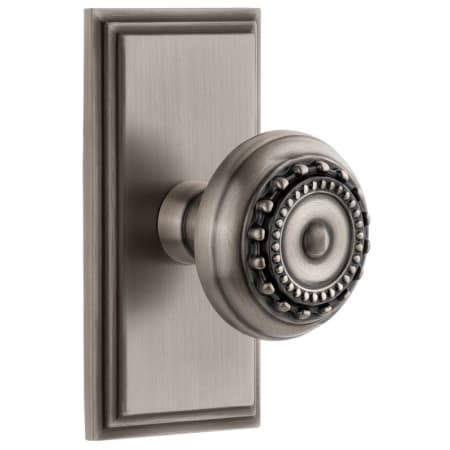 Grandeur Carre Solid Brass Rose Passage Door Knob Set with Parthenon Knob and 2-3/4" Backset Antique Pewter