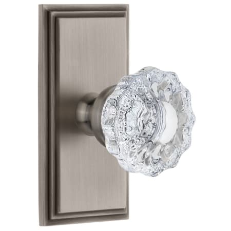 Grandeur Carre Solid Brass Rose Passage Door Knob Set with Versailles Crystal Knob and 2-3/4" Backset Antique Pewter