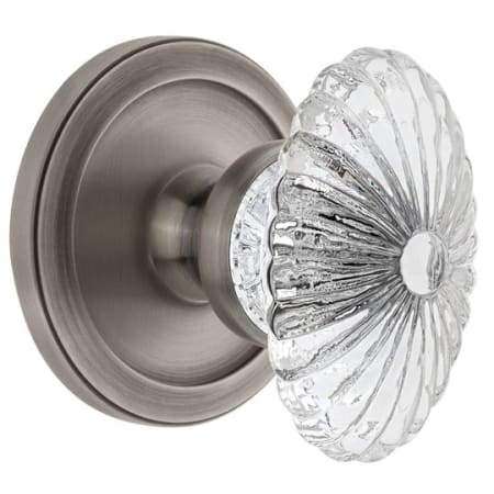 Grandeur Circulaire Solid Brass Rose Passage Door Knob Set with Burgundy Crystal Knob and 2-3/4" Backset Antique Pewter