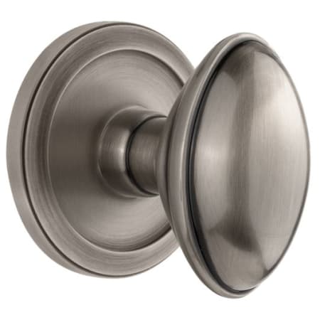 Grandeur Circulaire Solid Brass Rose Passage Door Knob Set with Eden Prairie Knob and 2-3/4" Backset Antique Pewter