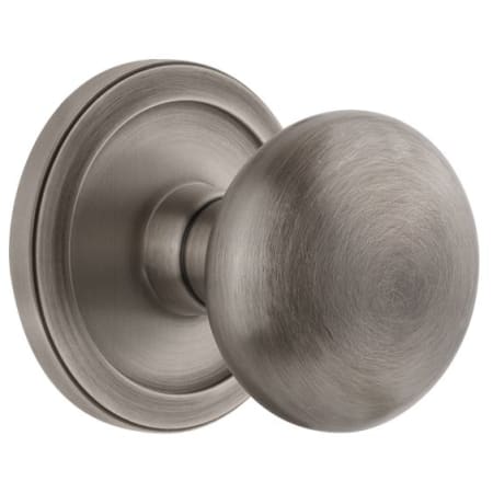 Grandeur Circulaire Solid Brass Rose Passage Door Knob Set with Fifth Avenue Knob and 2-3/4" Backset Antique Pewter