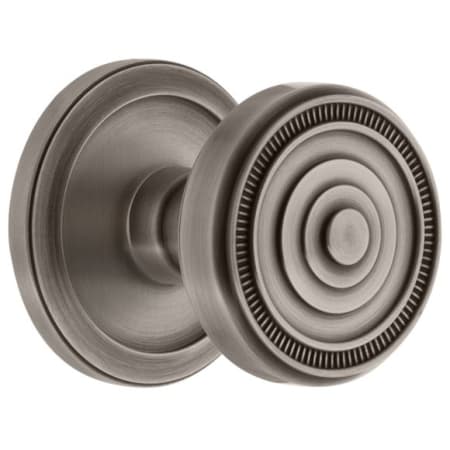 Grandeur Circulaire Solid Brass Rose Passage Door Knob Set with Soleil Knob and 2-3/4" Backset Antique Pewter