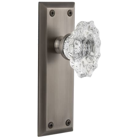 Grandeur Fifth Avenue Solid Brass Rose Passage Door Knob Set with Biarritz Crystal Knob and 2-3/4" Backset Antique Pewter