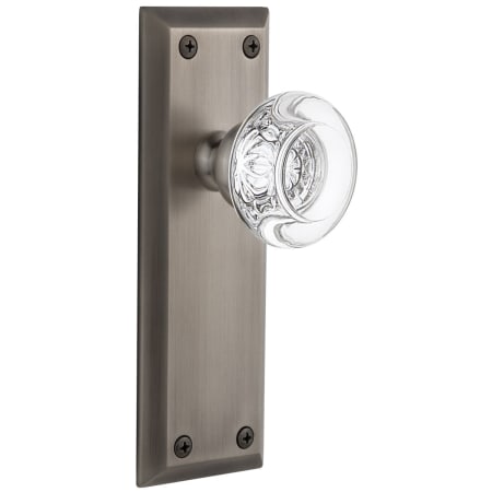 Grandeur Fifth Avenue Solid Brass Rose Passage Door Knob Set with Bordeaux Crystal Knob and 2-3/4" Backset Antique Pewter
