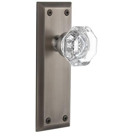 Grandeur Fifth Avenue Solid Brass Rose Passage Door Knob Set with Chambord Crystal Knob and 2-3/4" Backset Antique Pewter