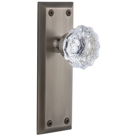 Grandeur Fifth Avenue Solid Brass Rose Passage Door Knob Set with Fontainebleau Crystal Knob and 2-3/4" Backset Antique Pewter