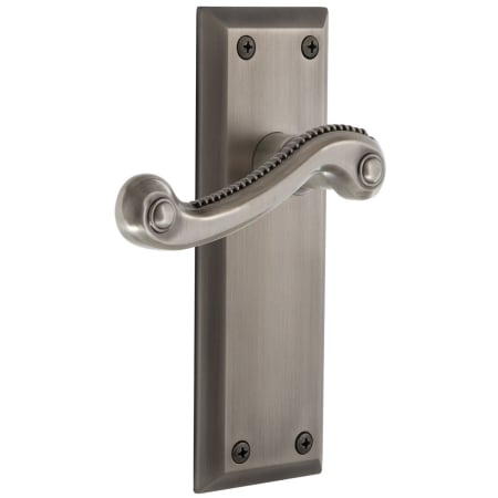 Grandeur Fifth Avenue Solid Brass Rose Right Handed Passage Door Lever Set with Newport Lever and 2-3/4" Backset Antique Pewter