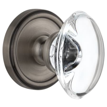 Grandeur Georgetown Solid Brass Rose Passage Knob Set with Provence Crystal Knob and 2-3/4" Backset Antique Pewter