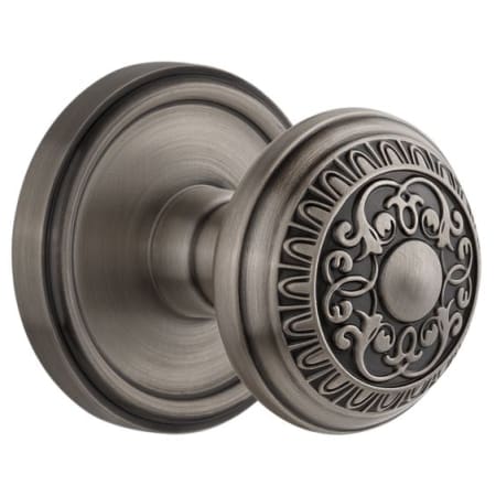 Grandeur Georgetown Solid Brass Rose Passage Knob Set with Windsor Knob and 2-3/4" Backset Antique Pewter