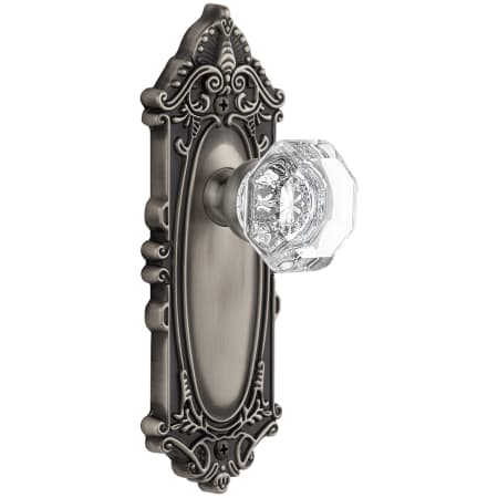Grandeur Grande Victorian Solid Brass Rose Passage Door Knob Set with Chambord Crystal Knob and 2-3/4" Backset Antique Pewter