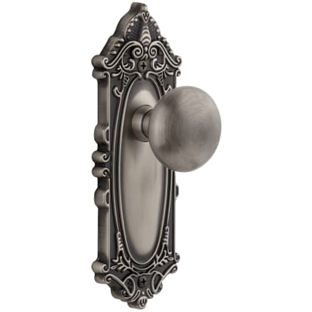 Grandeur Grande Victorian Solid Brass Rose Passage Door Knob Set with Fifth Avenue Knob and 2-3/4" Backset Antique Pewter
