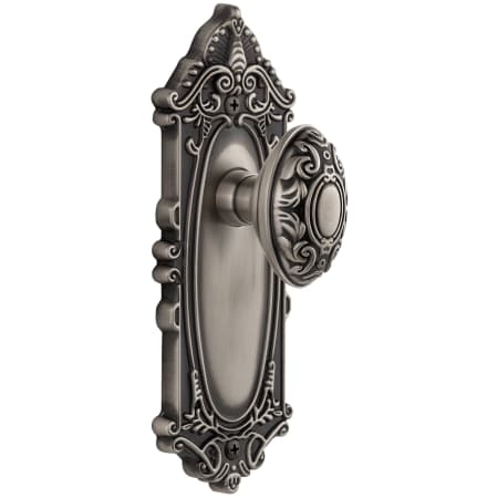 Grandeur Grande Victorian Solid Brass Rose Passage Door Knob Set with Grande Victorian Knob and 2-3/4" Backset Antique Pewter