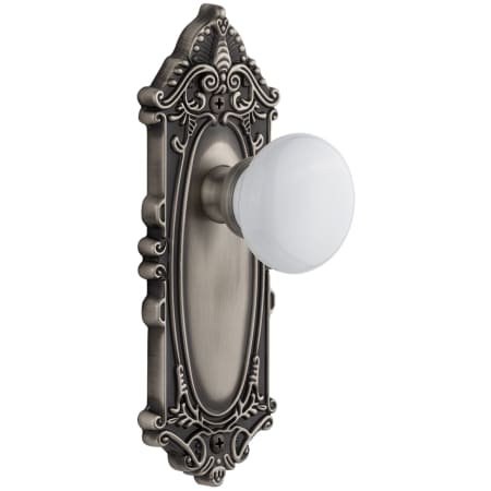 Grandeur Grande Victorian Solid Brass Rose Passage Door Knob Set with Hyde Park Knob and 2-3/4" Backset Antique Pewter