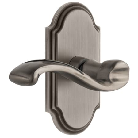 Grandeur Arc Solid Brass Left Handed Passage Door Lever Set with Portofino Lever and 2-3/4" Backset Antique Pewter