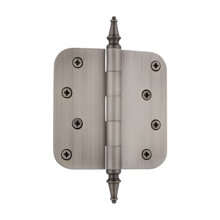 Grandeur 4 x 4 Inch Plain Bearing 5/8" Radius Corner Mortise Door Hinge with Steeple Finial - Single Hinge Antique Pewter