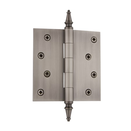 Grandeur 4 x 4 Inch Plain Bearing Square Corner Mortise Door Hinge with Steeple Finial - Single Hinge Antique Pewter