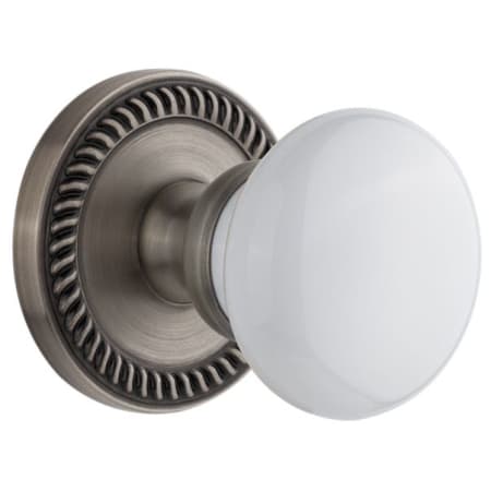 Grandeur Newport Solid Brass Rose Passage Door Knob Set with Hyde Park Knob and 2-3/4" Backset Antique Pewter