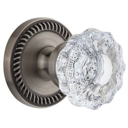Grandeur Newport Solid Brass Rose Passage Door Knob Set with Versailles Crystal Knob and 2-3/4" Backset Antique Pewter