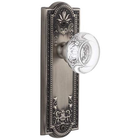 Grandeur Parthenon Solid Brass Rose Passage Door Knob Set with Bordeaux Crystal Knob and 2-3/4" Backset Antique Pewter