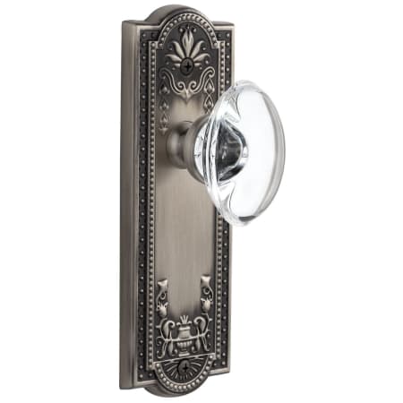 Grandeur Parthenon Solid Brass Rose Passage Door Knob Set with Provence Crystal Door Knob Set and 2-3/4" Backset Antique Pewter