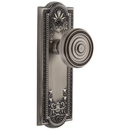 Grandeur Parthenon Solid Brass Rose Passage Door Knob Set with Soliel Door Knob Set and 2-3/4" Backset Antique Pewter