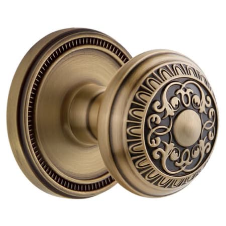 Grandeur Soleil Solid Brass Passage Door Knob Set with Windsor Knob and 2-3/4" Backset Vintage Brass