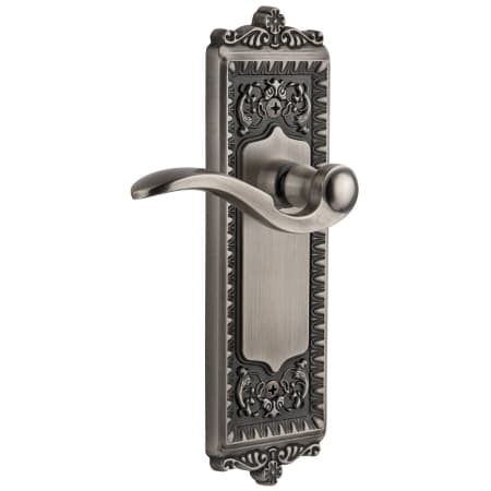 Grandeur Windsor Solid Brass Rose Right Handed Passage Door Lever Set with Bellagio Lever and 2-3/4" Backset Antique Pewter