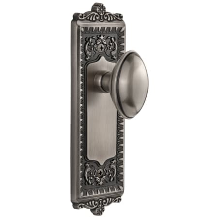 Grandeur Windsor Solid Brass Rose Passage Door Knob Set with Eden Prairie Knob and 2-3/4" Backset Antique Pewter