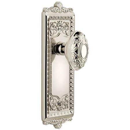 Grandeur Windsor Solid Brass Rose Passage Door Knob Set with Grande Victorian Knob and 2-3/4" Backset Polished Nickel