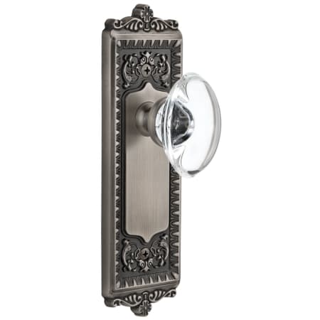 Grandeur Windsor Solid Brass Rose Passage Door Knob Set with Provence Crystal Knob and 2-3/4" Backset Antique Pewter