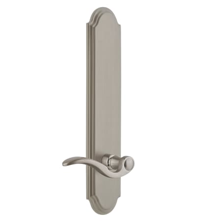 Grandeur Arc Solid Brass Tall Plate Rose Right Handed Passage Door Lever Set with Bellagio Lever and 2-3/4" Backset Satin Nickel
