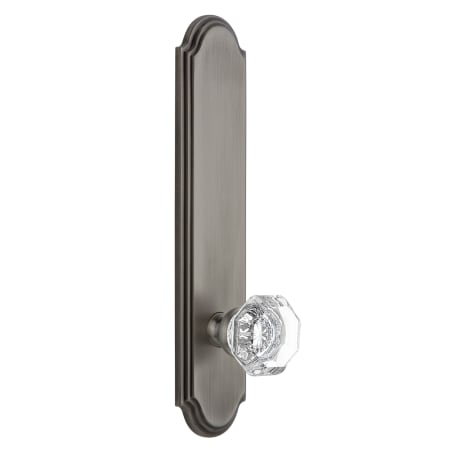 Grandeur Arc Solid Brass Tall Plate Rose Passage Door Knob Set with Chambord Crystal Knob and 2-3/4" Backset Antique Pewter