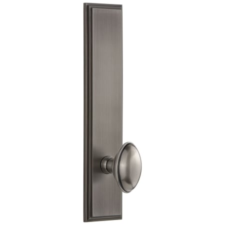 Grandeur Carre Solid Brass Tall Plate Rose Passage Door Knob Set with Eden Prairie Knob and 2-3/4" Backset Antique Pewter