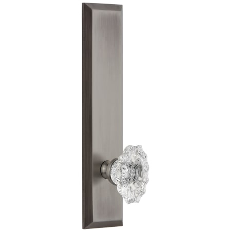 Grandeur Fifth Avenue Solid Brass Rose Tall Plate Passage Door Knob Set with Biarritz Crystal Knob and 2-3/4" Backset Antique Pewter