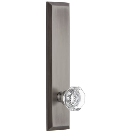 Grandeur Fifth Avenue Solid Brass Rose Tall Plate Passage Door Knob Set with Chambord Crystal Knob and 2-3/4" Backset Antique Pewter