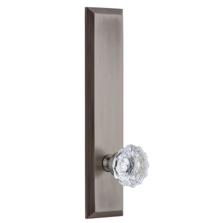 Grandeur Fifth Avenue Solid Brass Tall Plate Passage Door Knob Set with Fontainebleau Crystal Knob and 2-3/4" Backset Antique Pewter