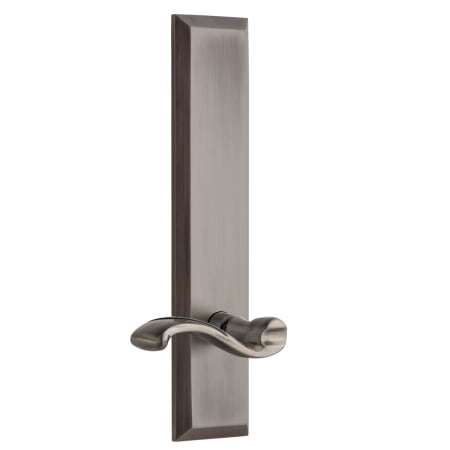 Grandeur Fifth Avenue Solid Brass Tall Plate Right Handed Passage Door Lever Set with Portofino Lever and 2-3/4" Backset Antique Pewter
