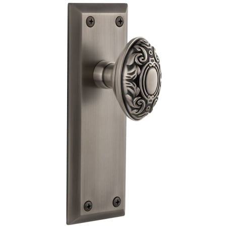 Grandeur Fifth Avenue Solid Brass Rose Privacy Door Knob Set with Grande Victorian Knob and 2-3/4" Backset Antique Pewter